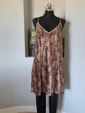 Vintage Addition Elle Satin Leopard Print Slip Dress Chemise - Size 2X -Y2K